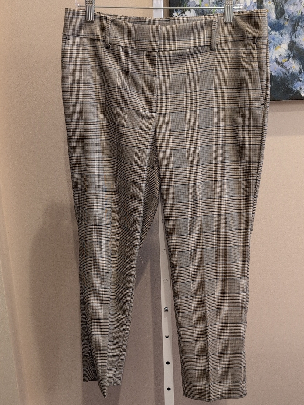 Classic Plaid Women's Dress Pants in Taupe And Black